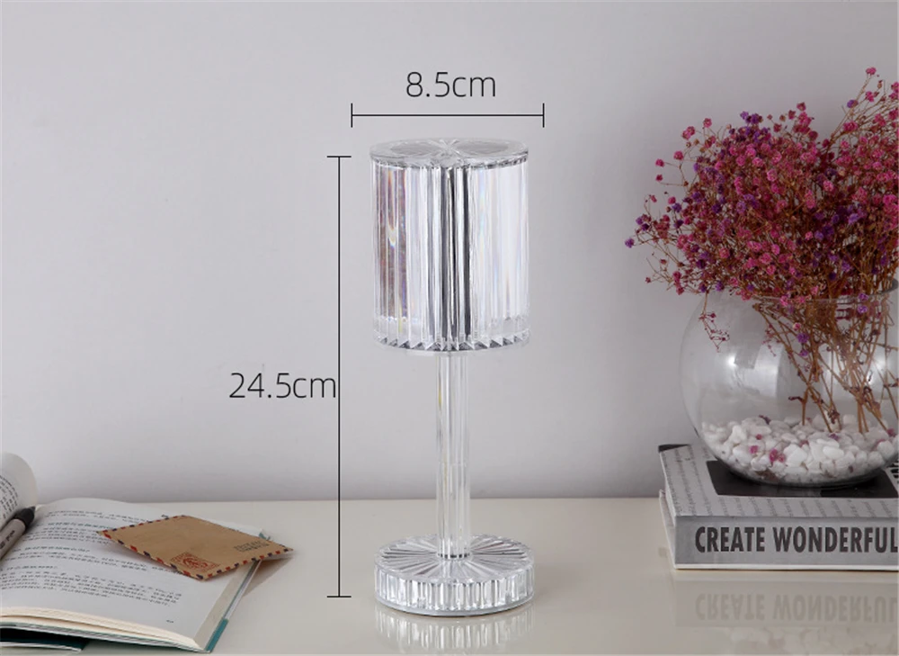 Rgb led রিচার্জেবল এক্রাইলিক ক্রিস্টাল ডায়মন্ড টেবিল ল্যাম্প 16 রঙের রিমোট এবং টাচস সহ - charger light