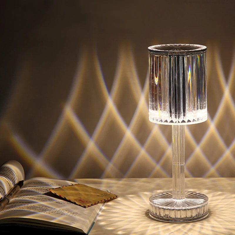 Rgb led রিচার্জেবল এক্রাইলিক ক্রিস্টাল ডায়মন্ড টেবিল ল্যাম্প 16 রঙের রিমোট এবং টাচস সহ - charger light
