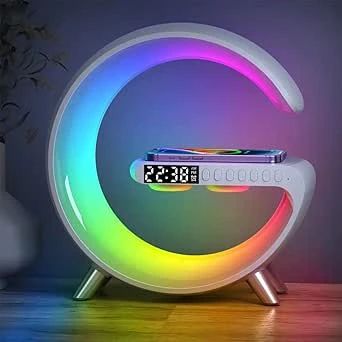G63 Speaker Lamp - APP Control 3 in 1 Multi-Function Bluetooth Speaker With Wireless Charging, RGB Light and Alarm Clock - Charger G Lamp with Sunrise Alarm for Bedroom & Bedside table (G Speaker)
