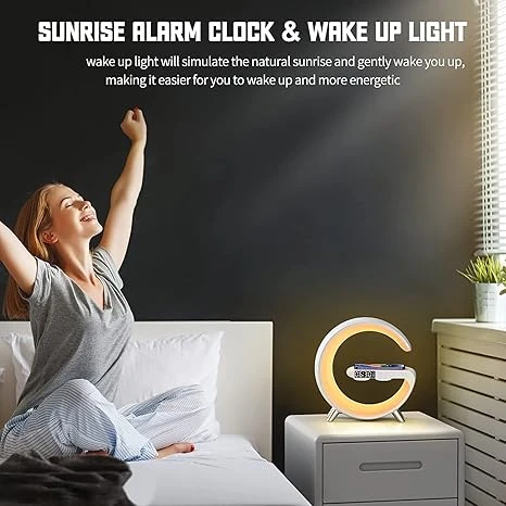 G63 Speaker Lamp - APP Control 3 in 1 Multi-Function Bluetooth Speaker With Wireless Charging, RGB Light and Alarm Clock - Charger G Lamp with Sunrise Alarm for Bedroom & Bedside table (G Speaker)