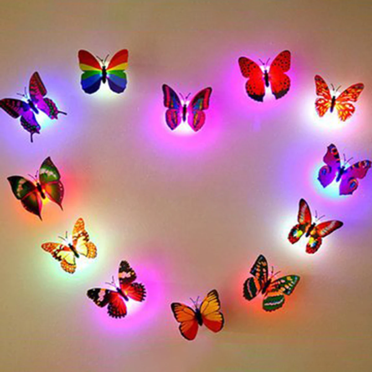1 piece LED Wall Stickers Colorful Changing Butterfly Glowing Wall Decals Night Light Lamp Home Decor DIY Living Room Wall Sticker/Birthday Party/Weeding Party for boys/Girls