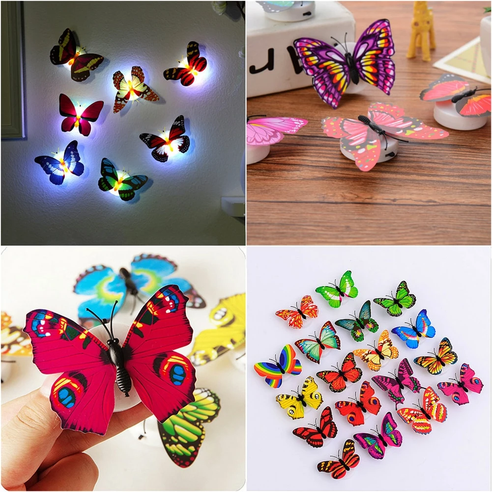 1 piece LED Wall Stickers Colorful Changing Butterfly Glowing Wall Decals Night Light Lamp Home Decor DIY Living Room Wall Sticker/Birthday Party/Weeding Party for boys/Girls