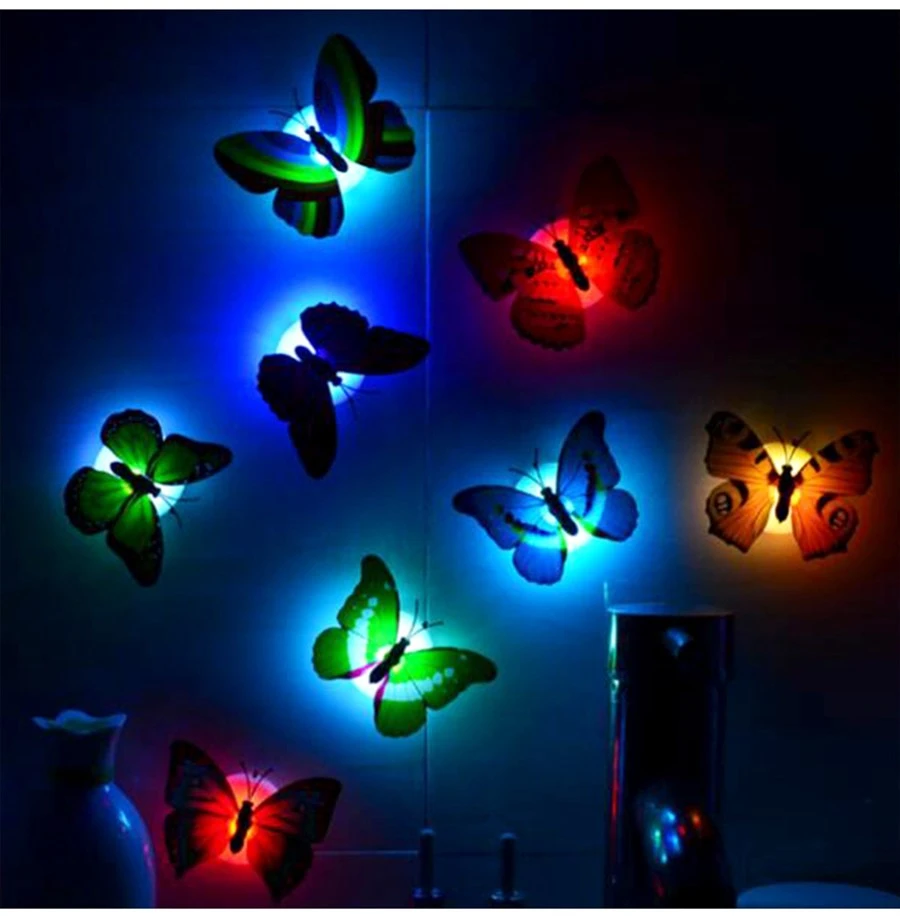 1 piece LED Wall Stickers Colorful Changing Butterfly Glowing Wall Decals Night Light Lamp Home Decor DIY Living Room Wall Sticker/Birthday Party/Weeding Party for boys/Girls