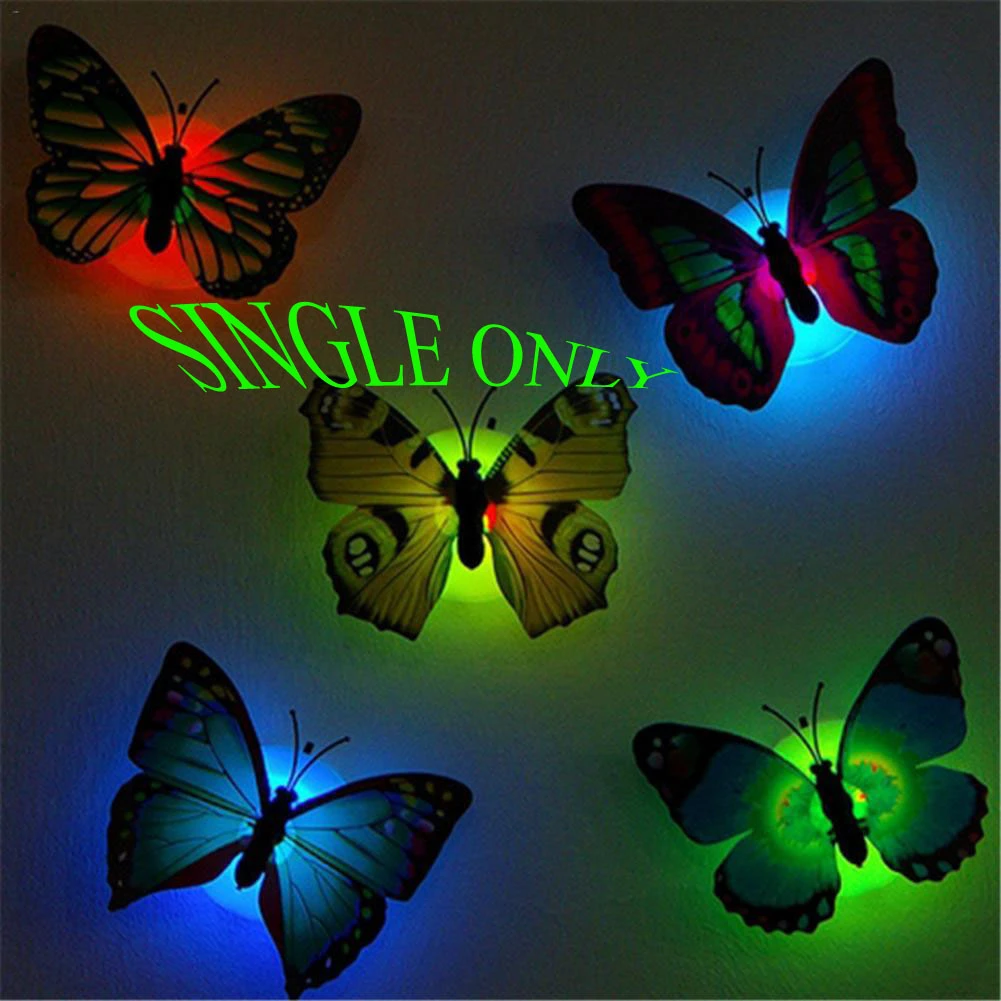 1 piece LED Wall Stickers Colorful Changing Butterfly Glowing Wall Decals Night Light Lamp Home Decor DIY Living Room Wall Sticker/Birthday Party/Weeding Party for boys/Girls