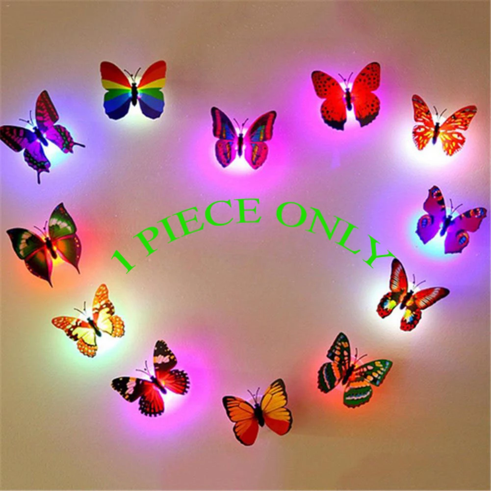 1 piece LED Wall Stickers Colorful Changing Butterfly Glowing Wall Decals Night Light Lamp Home Decor DIY Living Room Wall Sticker/Birthday Party/Weeding Party for boys/Girls