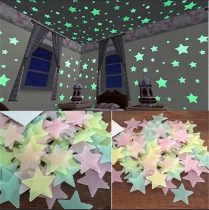 100pcs 3cm Glow-in-the-Dark Luminous Star Stickers - Halloween Home Décor, PVC Kids Room Stickers - Eco-Friendly