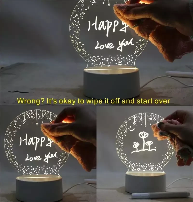 (BC)Creative Note Board Led Night Light Rewritable Message Board with Pen,USB Night Lamp Decoration (Transverse)
