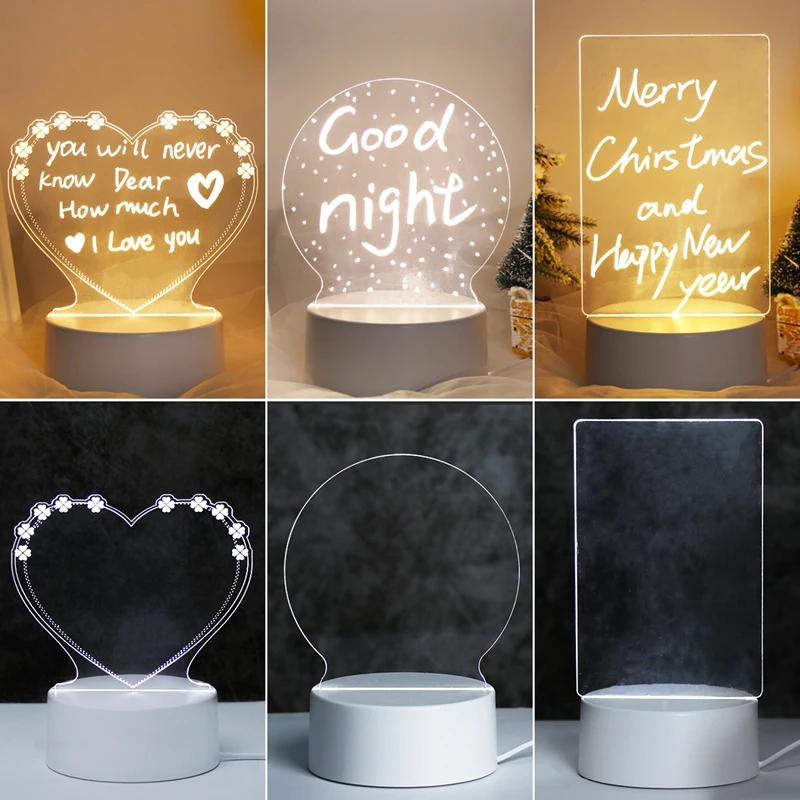 [BS] 3D Acrylic Message Note Board LED Night Holiday Light Decorative Lamp for Creative Keeps Notes Drawing Table Home