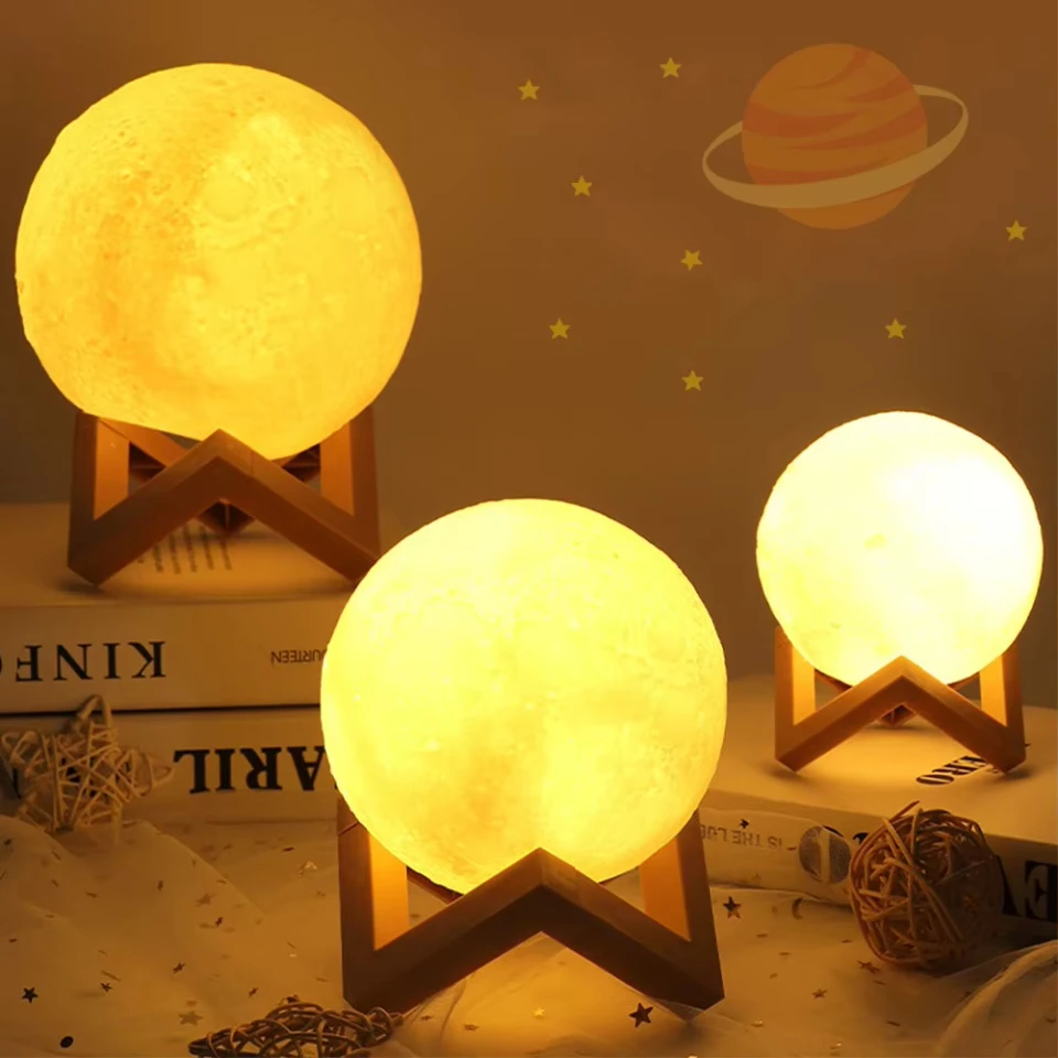 3D Print Moon Lamp Battery LED Night Light Warm Color Moon Lamp Children's Night Lamp Bedroom Decoration Birthday Gifts USB Charging Pat Night Light Led Touch Dimmable Bedside Lamps