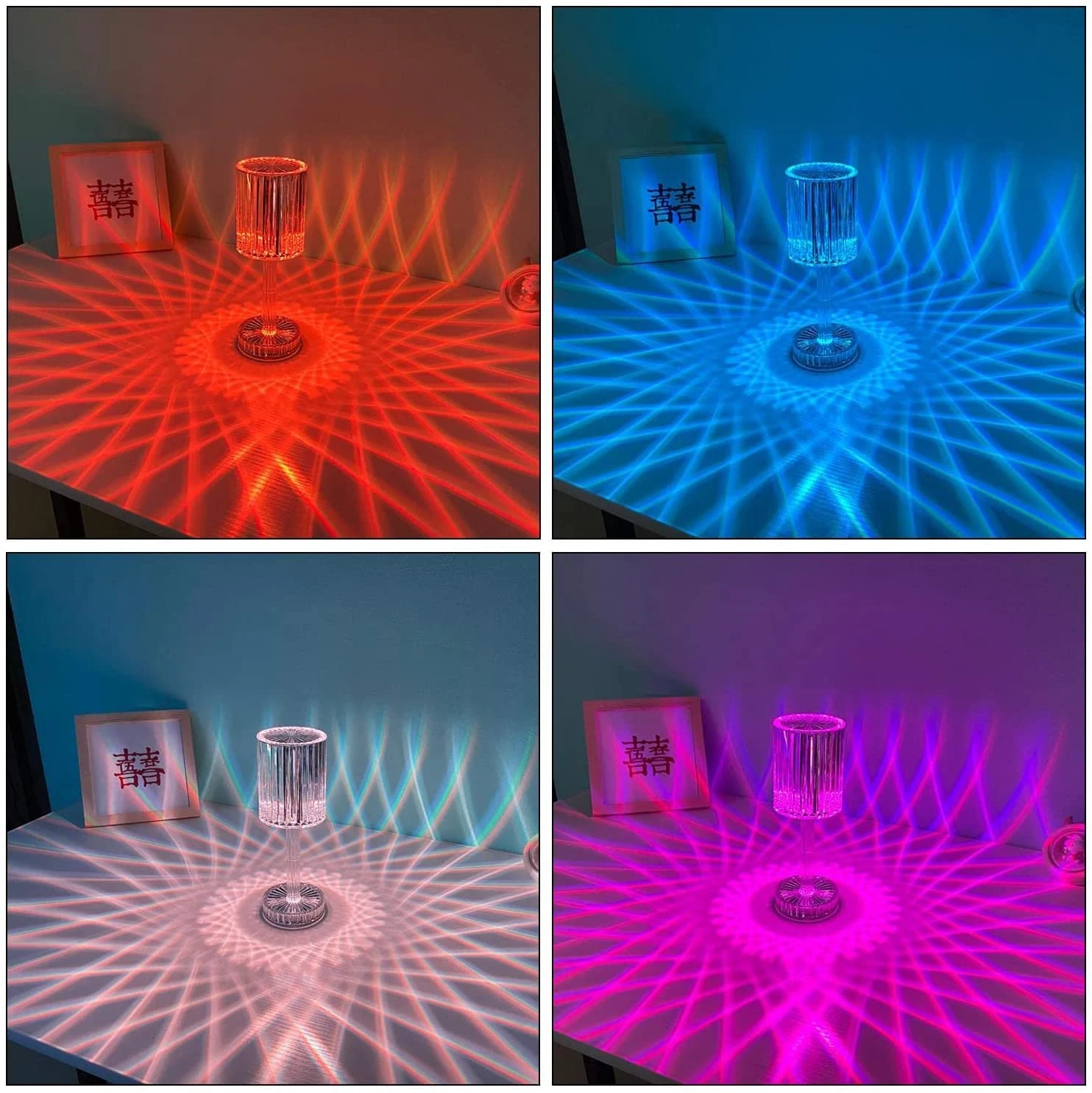 বেডরুমের লিভিংরুমের জন্য 16 রঙের রিমোট এবং টাচ সহ rgb led রিচার্জেবল এক্রাইলিক ক্রিস্টাল ডায়মন্ড টেবিল ল্যাম্প - charger light