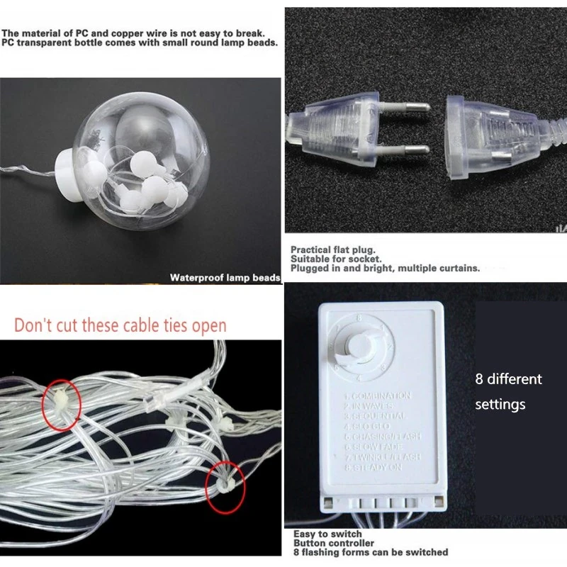 পর্দা বেডরুমের বারান্দার ক্রিসমাস ইনডোর লাইটের জন্য 2.5m স্ট্রিং লাইট led গারল্যান্ড স্টারি ক্রিস্টাল উইশিং বল সজ্জা - fairy lights for room decoration