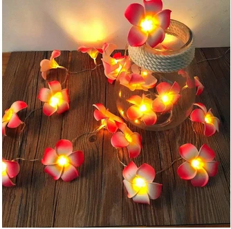Foam artificial pink plumeria flower led string light bedroom,resturant etc decorative party fairy light 20pcs set