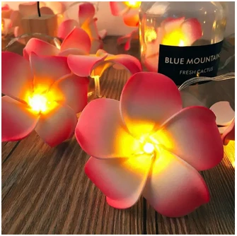 Foam artificial pink plumeria flower led string light bedroom,resturant etc decorative party fairy light 20pcs set