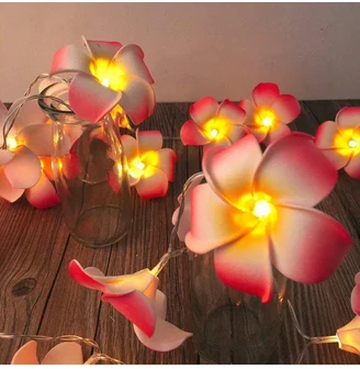 Foam artificial pink plumeria flower led string light bedroom,resturant etc decorative party fairy light 20pcs set